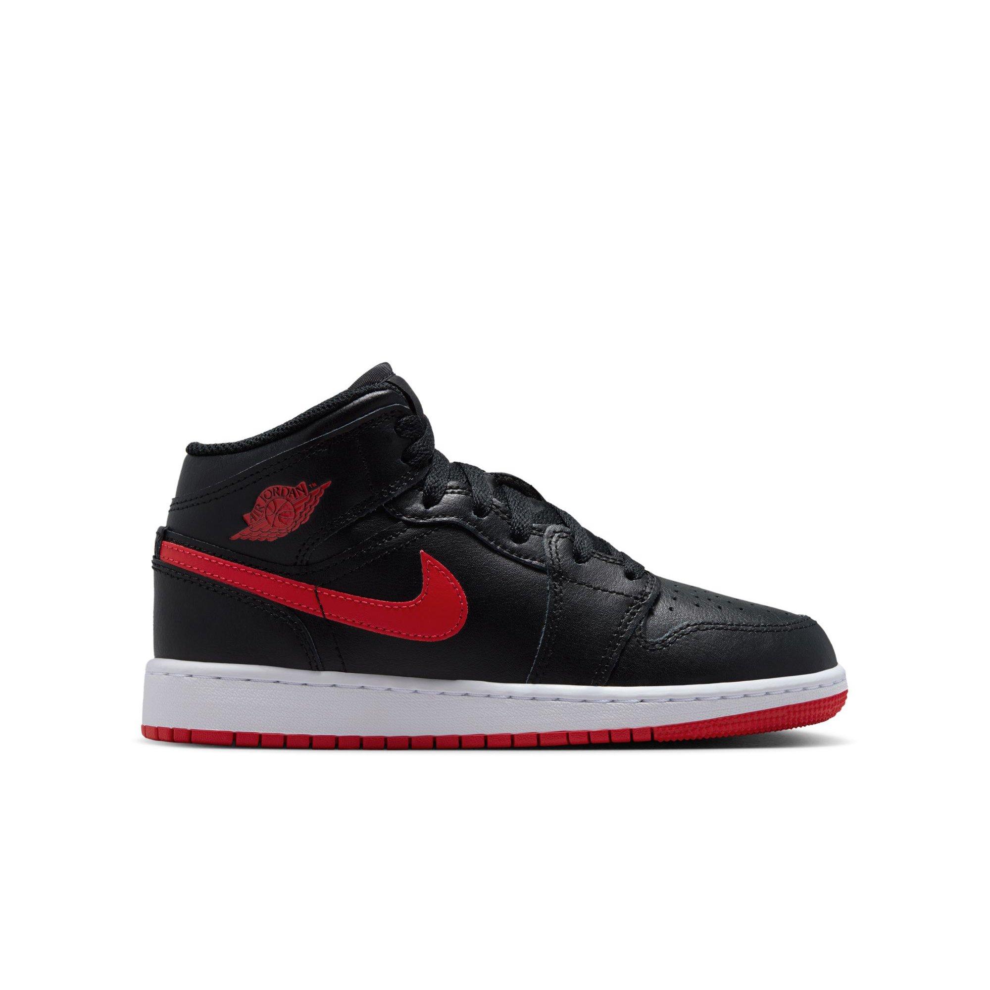 Jordan 1 Mid "Black/University Red/White" Grade School Boys' Shoe - BLACK/RED